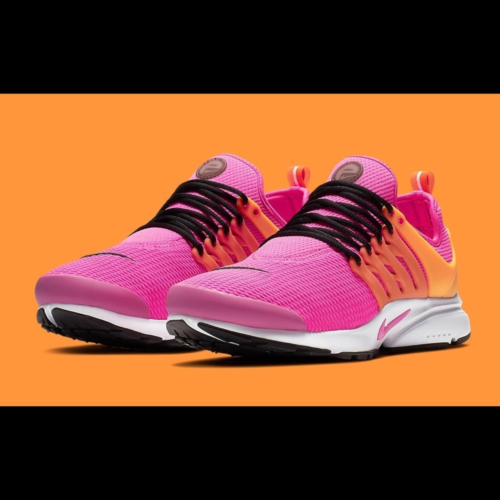 Pink and orange Nike presto sneakers